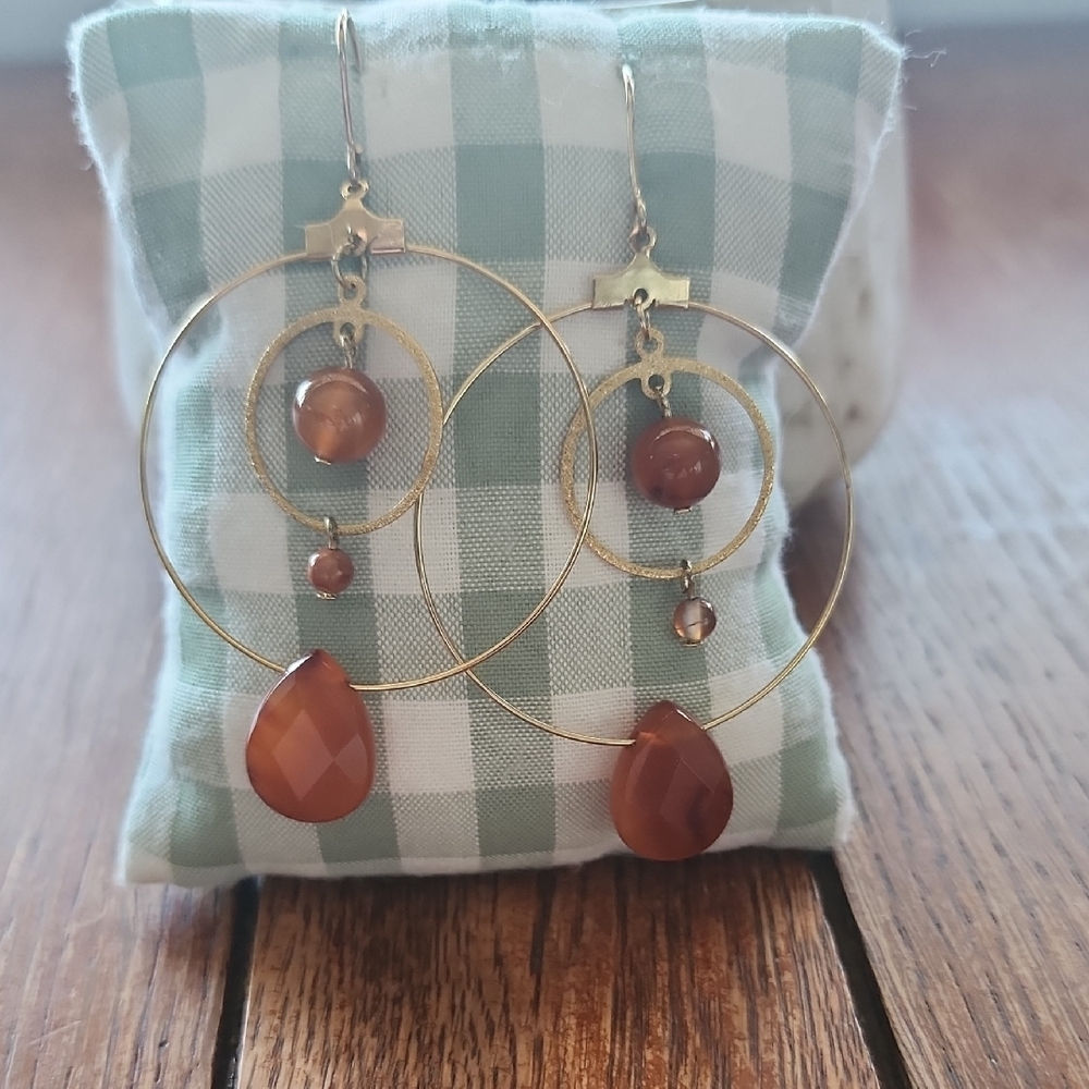 Gold and Brown Hoop Earrings